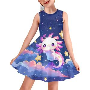 Sleeveless Dresses for Girls Kids Twirly Swing Dress for Summer A-Line Playwear Dress (7-8 Years)