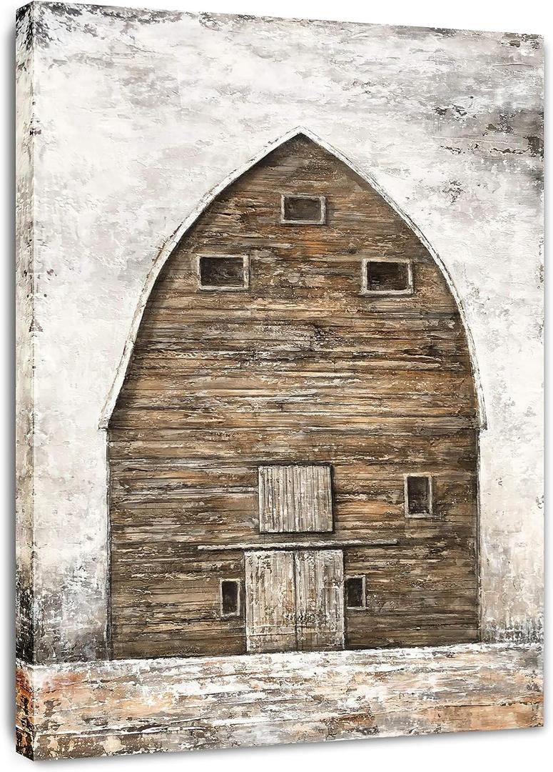 Yihui Arts Famrhouse Wall Art with Textured Old Barn Paintings Modern Abstract Rustic Artwork for Living Room Bedroom Bathroom, 40"L x 28"W