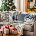 BEWQ Blue Chritstmas Pillow Covers 18X18 inch Set of 4, Chritstmas Tree Snowman Outdoor Throw Pillow Cases Decorative Cushion Covers for Home Couch Sofa Car Winter Decor