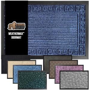 GORILLA GRIP 100% Waterproof All-Season WeatherMax Doormat, 23x35, Durable Natural Rubber, Stain and Fade Resistant, Low Profile, Indoor Outdoor Door Mats, Easy Clean Patio Entry Mat, Navy Greek Keys