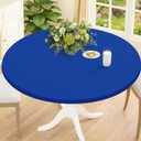 Smiry Round Spandex Tablecloth, Elastic Fitted Washable Tablecloths for 42"-50" Tables, Waterpoof Stretch Picnic Table Cover for Dining, Indoor and Outdoor, Blue
