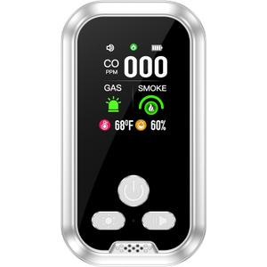 5in1 Plug in Carbon Monoxide Detector &Smoke & Combustible Natural Gas Detectors Combination Builti-in Backup Battery HD Screen [Smoke CO Gas Temp Humidity Sensor] for Home Travel (White)