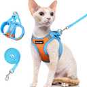 Dooradar Cat Harness and Leash Set, Escape Proof Lightweight Kitten Harness, Soft Breathable Reflective Vest for Outdoor Walking Traveling, Adjustable for Small Cats, Orange & Blue, S