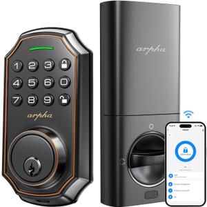 Keyless Entry Door Lock, WiFi Smart Keypad Front Door Deadbolt, Supports Amazon Alexa Voice Control, Google Assistant, Online App Control, Anti-Peeping Password, One-Time Code, Auto Lock (Brown trim)
