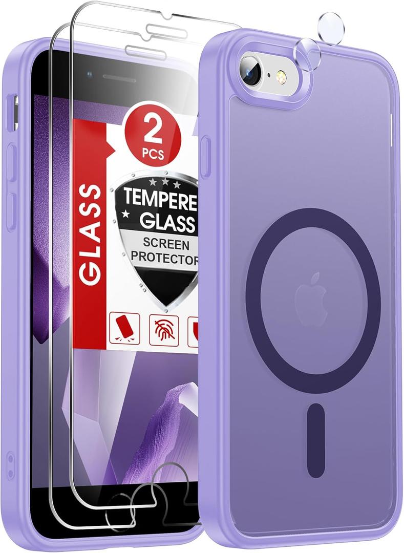 LeYi for iPhone 8-Case Purple: iPhone-SE Phone Cases with [Screen Protector X2+ Camera CoverX2] iPhone 7 Case for Magsafe Magnetic Girls Kids Slim SE3 3rd Generation SE2 2nd iPhone8, Lavender Purple