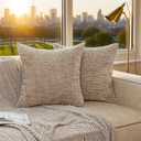 Set of 2 Decorative Khaki Throw Pillow Covers 18x18 No Cusion Inserts, Boho Pillow Cases for Couch Sofa Bed Living Room, Soft Textured Chenille Case with Zipper Gift Home Deco, Khaki