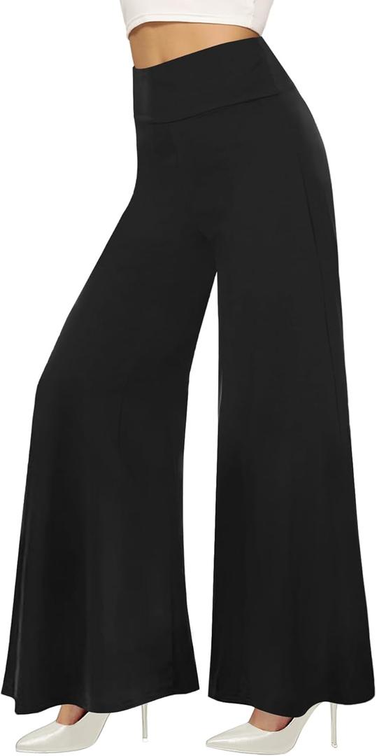 QGGQDD Wide Leg Palazzo Pants for Women - Casual Soft High Waist Lounge Pants Loose Comfy Stretchy Trousers (Large, Black)
