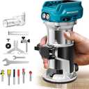 Cordless Compact Router for Makita 18V Battery (Bare Tool), 6 Variable Speeds for Woodworking, 800W 30,000 RPM Fixed Base Wood Router With Trim Bits, Edge & Roller Guide, Dust Hood
