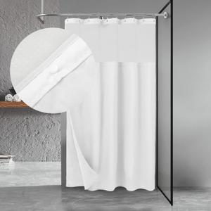 N&Y HOME 54 Inch Waffle Weave Shower Curtain with Snap-in Fabric Liner & 12 Metal Hooks Set - 54" x 72" Shower Stall Size, Hotel Style & Mesh Top Window, Machine Washable - White, 54x72
