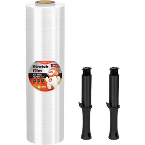 MUNBYN Shrink Wrap, Stretch Wrap with Handles, Stretch Film Roll Industrial Strength, Plastic Wrap for Pallet Wrapping Shipping Moving, 15 Inch x 1000 Ft, 1 Pack, 60 Gauge