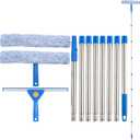 10Ft High Reach Window Cleaning Kit Cleaner Tool, 14" Window Squeegee and 15" Scrubber with Long Handle, Windows Washing Equipment with Extension Pole for Home Outdoor Use, Brushed Gold