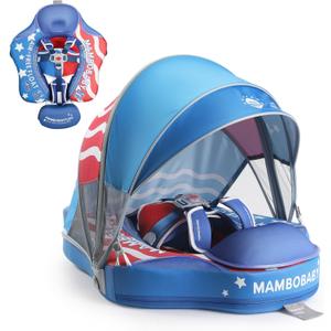 Mambobaby Float Deluxe Baby Pool Float: Safe & Comfortable Swim Trainer for Infants & Toddlers, Non-Inflatable Design, UV Protection Canopy, Fun Water Experience for Ages 3-24 Months, Large