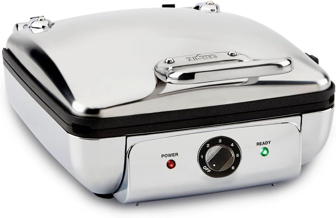 All-Clad Stainless Steel Waffle Maker 4 Section, Thick Belgium Waffle Makers, Upright Storage 1600 Watts, Nonstick, 6 Browning Levels, Dishwasher Safe