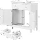 TEENFON Pedestal Sink Storage Cabinet with 2 Barn Doors and Drawer, Bathroom Sink Cabinet with U-Shape Cut-Out, Pedestal Sink Cabinet, White