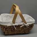 Geytetqi Wicker Picnic Basket with Handle and White Liner, Perfect for Couples, Families, and Friends. HandWoven Water Hyacinth Basket with Lining for Outdoor Dining and Home Decor