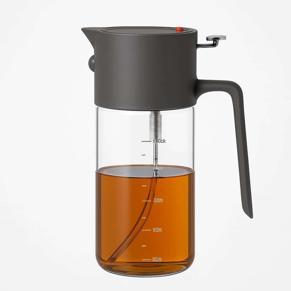 Premium 2-in-1 Glass Oil Dispenser and Sprayer  550ml Refillable Olive Oil Bottle for Cooking and Salad (Dark Gray)