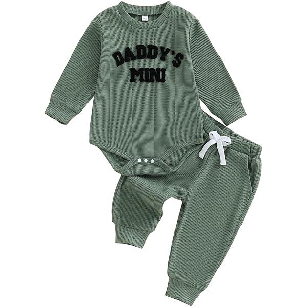 Newborn Baby Boy Fall Winter Clothes Outfit Embroidery Waffle Knit Romper Pants Sets 3-6M