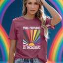 Pride Shirts for Women The Future is Inclusive Shirt Rainbow Graphic T-Shirt Gay Pride Short Sleeve Tops (S)