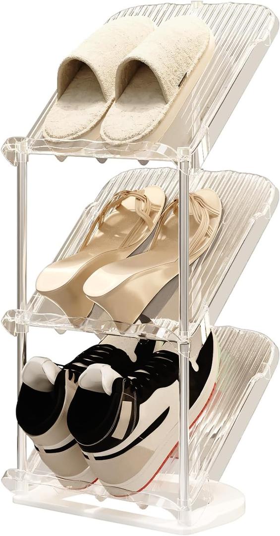 YYW Narrow Shoe Rack Vertical Shoes Rack for Entryway Corner Shoe Storage Organizer for Small Spaces Transparently Tall Slim Shoe Shelf for Front Door Entrance Living Room White 3 Layers