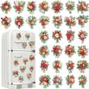 Xuhal 30 Pcs Christmas Poinsettia Diamond Painting Magnets Christmas Flower Diamond Art Magnet Kits for Adults Poinsettia Refrigerator Magnetic Sticker 5D Rhinestone Fridge Sticker for DIY Crafts Gift