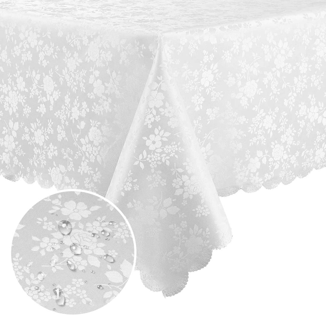 Smiry Rectangle Table Cloth, Waterproof Heavy Duty Vinyl Tablecloths, Wipeable Washable Table Cover for Kitchen and Dining Room (White, 60" X 140")