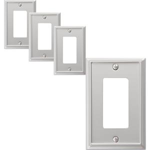 OKAWYC Single Decorator Light Switch Cover Aria Metal Wall Plate, 4-Pack Brushed Nickel 1 Gang Single Rocker, for Receptacle Dimmer Switch GFCI Outlet, Switch Cover Decorative Wallplate, Durable