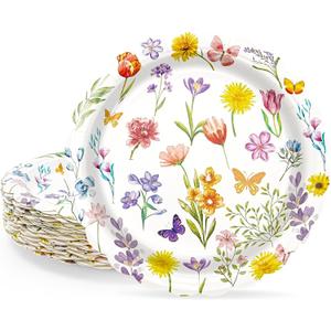 40 Pcs Spring Floral Paper Plates | 7 Inch Assorted Wildflower Disposable Dessert Plates for Garden Party, Baby Shower, Birthday & Spring Party Decorations