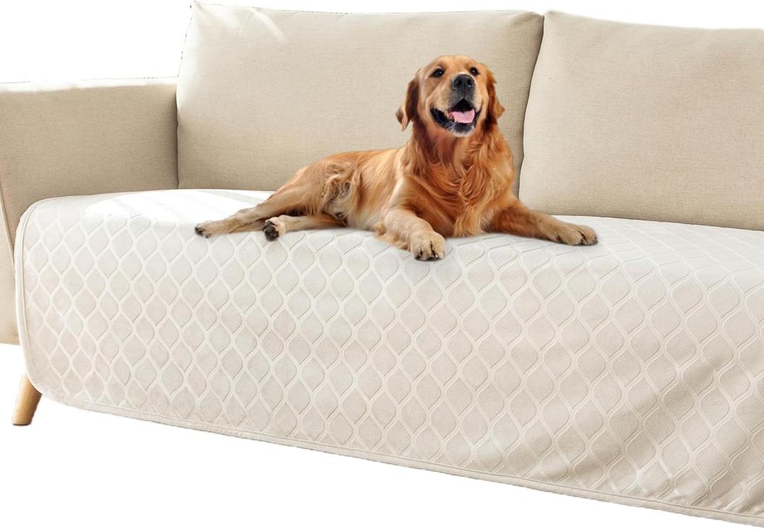 fuguitex Waterproof Dog Blanket Bed Cover Dog Crystal Velvet Moroccan Fuzzy Cozy Plush Pet Blanket Throw Blanket for Couch Sofa(30 * 70 inch, Cream+Grey)