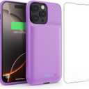 Feob Battery Case for iPhone 16 Pro Max,Ultra-Slim 8600mAh Portable Charger Case 360Protection Rechargeable Extended Battery Charging Case for iPhone 16 Pro Max-6.9inch Purple