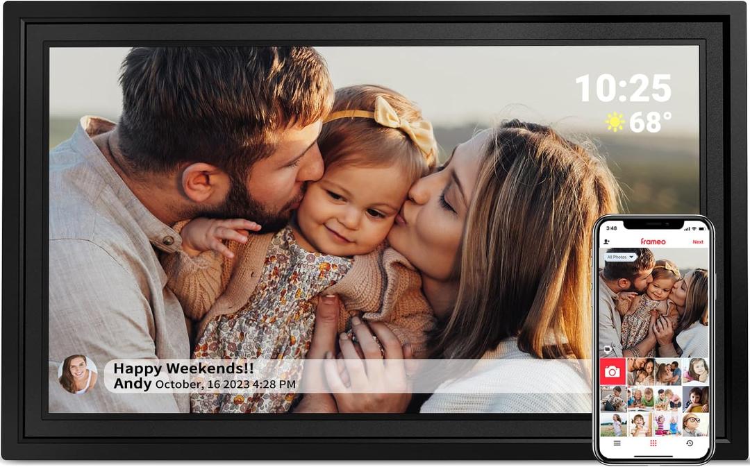 WiFi Digital Picture Frame, 32GB Memory, 15.6 Inch Large Digital Photo Frame with 1920x1080 HD IPS Touchscreen, Auto-Rotate, Share Photos/Videos via Frameo APP, for Family, Friends-Black