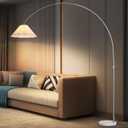 Large Arc Floor Lamp with Natural Marble Base - 81" Tall Adjustable Arched Standing Lamp, Chrome Stainless Steel Over the Couch Lamp, 18" Handmade Linen Flower Shade for Living Room & Sectionals