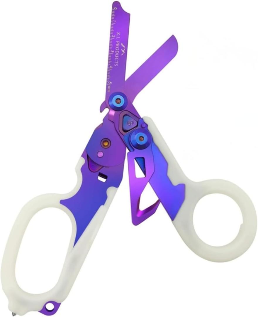 6 in 1 Multifunctional Trauma Shears Foldable with Strap Cutter | Heavy Duty Stainless Steel Emergency Response & Survival Shears With Holster | Medical Trauma shears Tactical | Purple