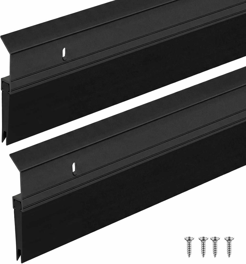 Hushee 2 Pack 36 Inches Door Sweep for Bottom of Door Exterior Interior, Double Rubber Aluminum Alloy, 1 Inch Gap Fill All-Season Energy Saving Commercial Weather Stripping Draft Stopper(Black)