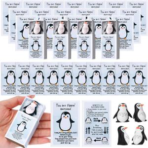 36 Sets Emotional Support Positive Appreciation Gifts for Volunteers Teachers Employee Coworkers Staff Mental Health Breathing Box Mini Resin Cards Graduation End of Year Presents (Penguin)