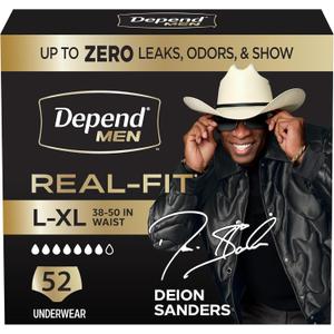Depend Real Fit Incontinence Underwear for Men, L/XL, 52 Count
