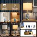 OYEARS 23" Table Lamps for Living Room Set of 2 Bedside Lamps for Night Stands Bedroom Lamps Farmhouse Rattan Boho Lamp Glass Nightlight End Table Lamp with USB C+A (Blue),Two Light Points