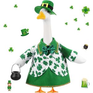 FuWeave St Patrick's Day Shamrock Goose Outfit Lawn Porch Goose Clothes for 23" St Patricks Day Shamrock Outdoor Patio Yard Lawn Art Decoration (Cute)