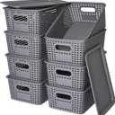 Plastic Storage Baskets with Lid-Plastic Storage Containers Stackable Storage bins: Storage Baskets for Organizing Shelves Drawers Desktop Closet Playroom Classroom Office, 8Pack-Gray,10.2x7.2x4.1Inch