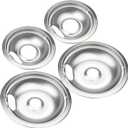 Premium Drip Pan Electric Stove Burner Covers for Whirlpool, Maytag, Kenmore - Replacement for W10278125, W10196405 & W10196406-4 Pack (2x6" and 2x8")