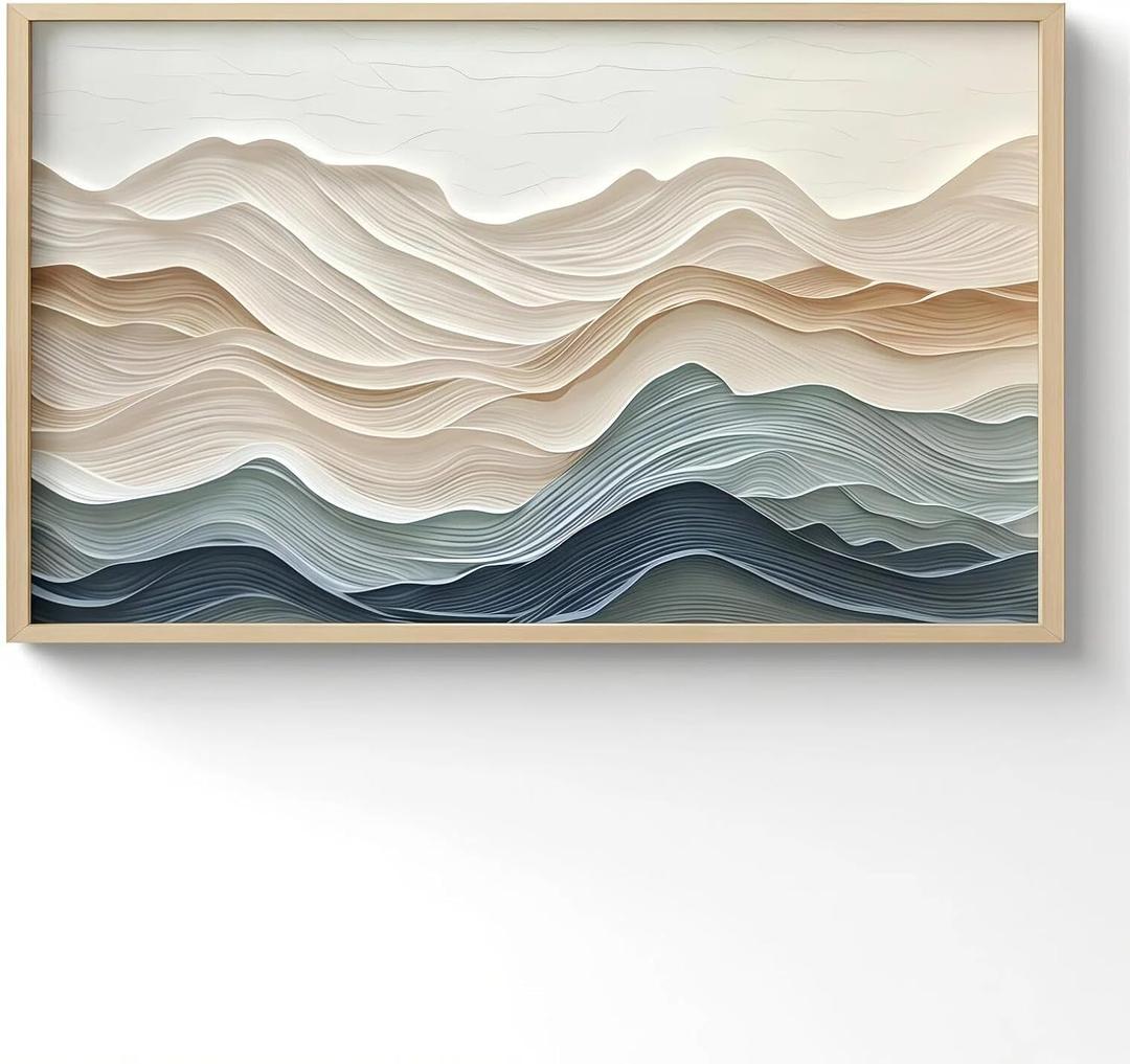FAEKSUR Framed Abstract Neutral Wall Art for Living Room, Modern Watercolor Wave Landscape Canvas Print, Boho Minimalist Wall Art Home Decor for Bedroom, Dining Room, Office, 16x24 Inch
