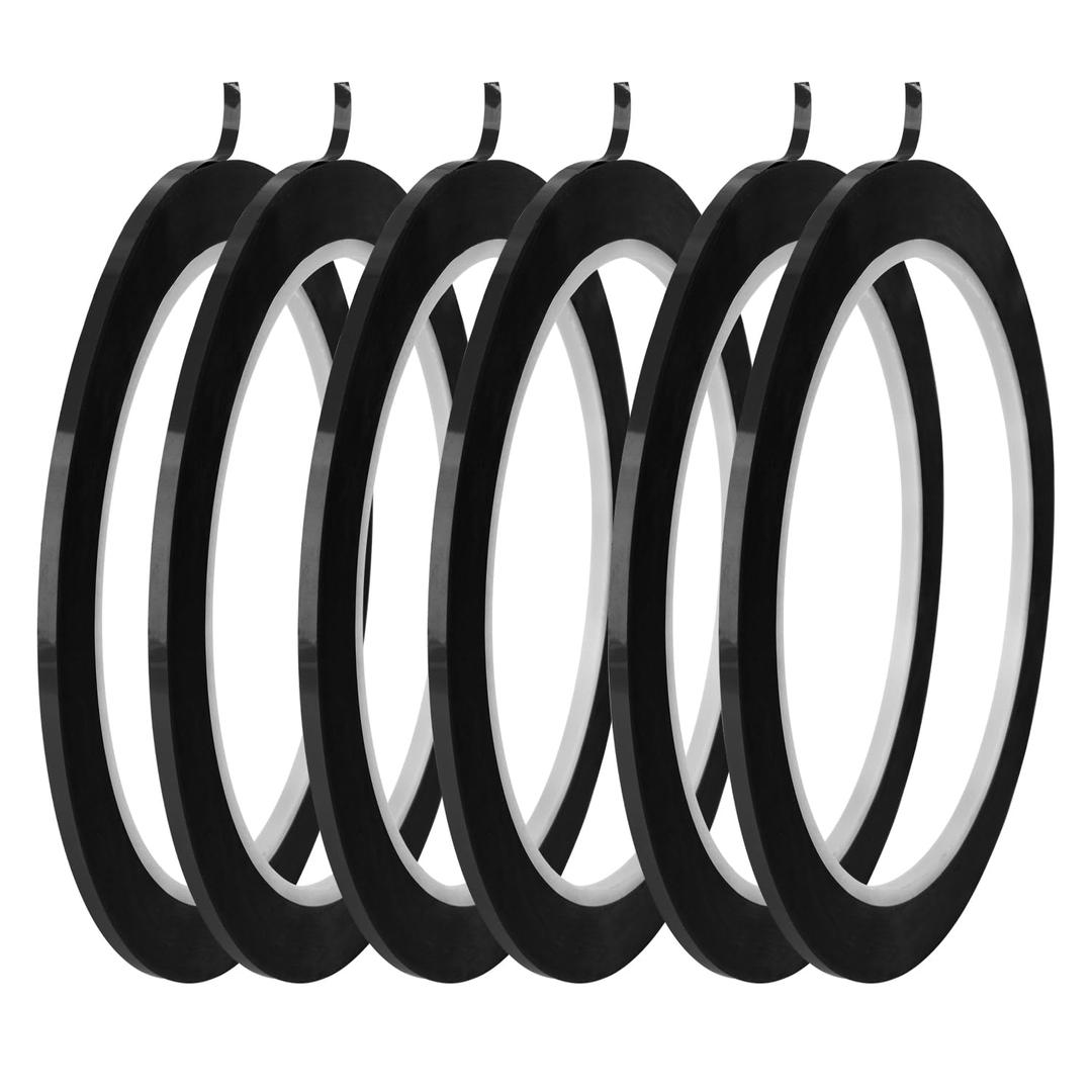 ALLWIN Whiteboard Tape, 6 Pack 1/8 Pinstripe Tape - Assorted Colors, Self-Adhesive & Residue-Thin Tape for Whiteboards, Glass, Planners (6 Pack-Black)