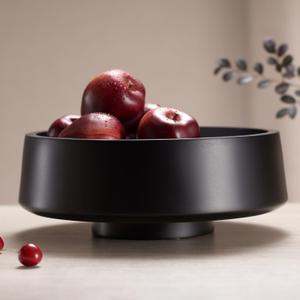 XL Black Fruit Bowl for Kitchen Counter, 14.2-inch Diameter Large Wooden Fruit Bowl, Natural Wood, Black Decorative Bowl Fruit Holder Fruit Basket for Kitchen