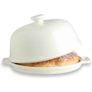 Ceramic Bread Oven with Lid, Large Sourdough Bread Baking Pan with Handle, 5QT Porcelain Round Bread Cloche For Baking, Cooking, Roasting (Beige)