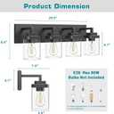 Bathroom Vanity Light, Clear Glass Shade 4 Lights Morden Bathroom Lighting Fixtures Over Mirror, Black Bathroom Light Vanity Fixtures for Bathroom/Living Room/Bedroom