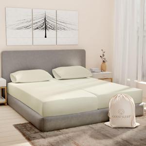 Good Sleep Bedding Split King Sheets Sets for Adjustable Bed Cotton, Luxury Sheets, Egyptian Cotton, 5 Piece Cotton Split King Sheet Set, Sateen Sheets, 2 Fitted - 16" Deep Pocket, Ivory