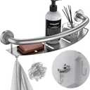 Brushed Nickel 18-inch Safety Grab Bar with Storage Shelf for Bathtub or Shower, Drainage Holes, Stainless Steel, Wall Mounted Grab Bars for Elderly Injured Balance Support