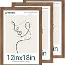 12x18 Walnut Picture Frame Set of 3 with HD Glass - Natural Brown, Solid Wood Poster Frame, Wall Hanging