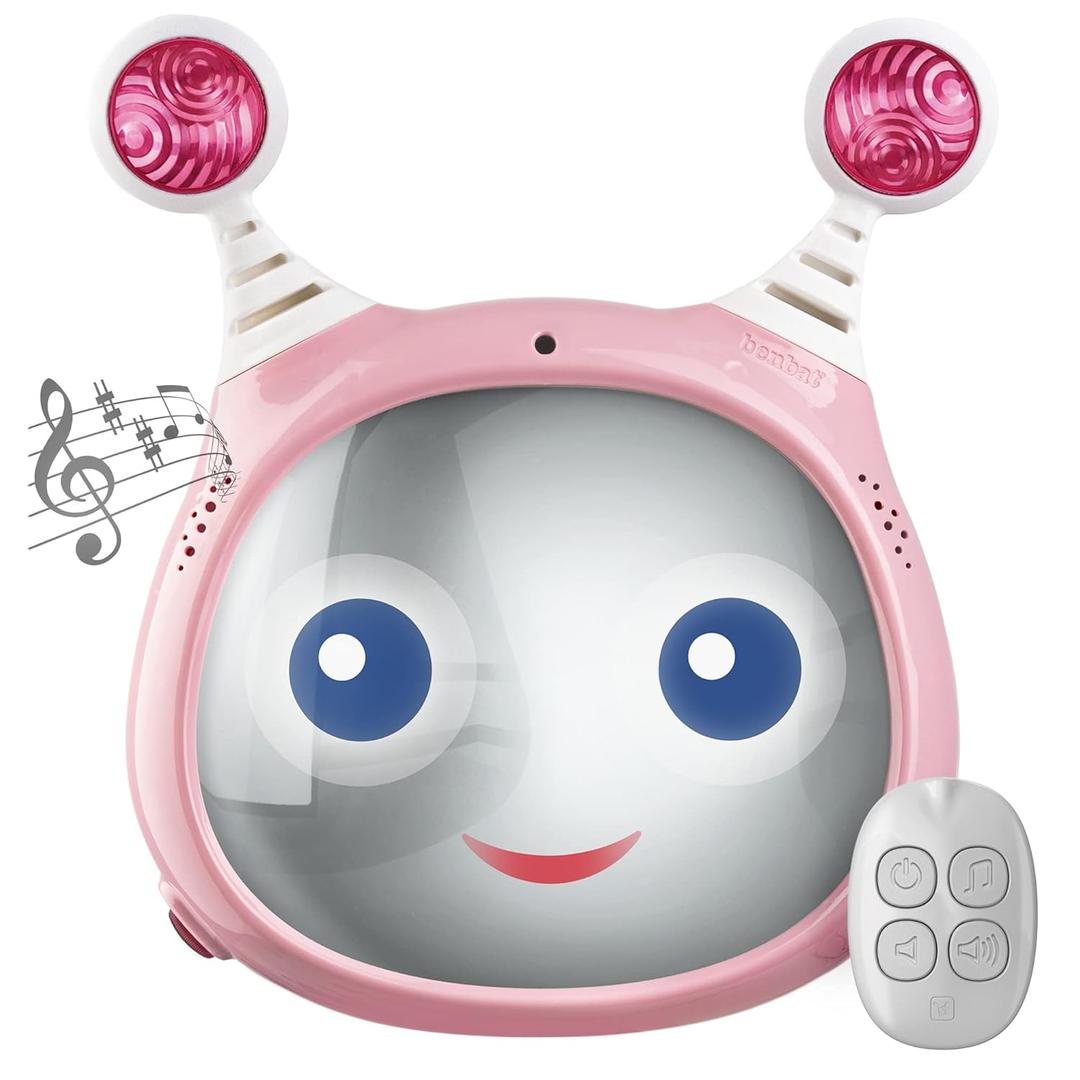 Oly Active Baby Car Mirror - Shatter-Proof Rear Facing Infant Mirror Entertains, Soothes, and Keeps Baby Visible - 10 x 11.7 x 3.1 In. Adjustable Headrest Mirror with Remote Control by Benbat, Pink