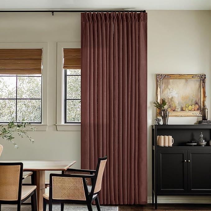 Pinch Pleated Memory Trained Linen Curtains Brown, 95x39 inches