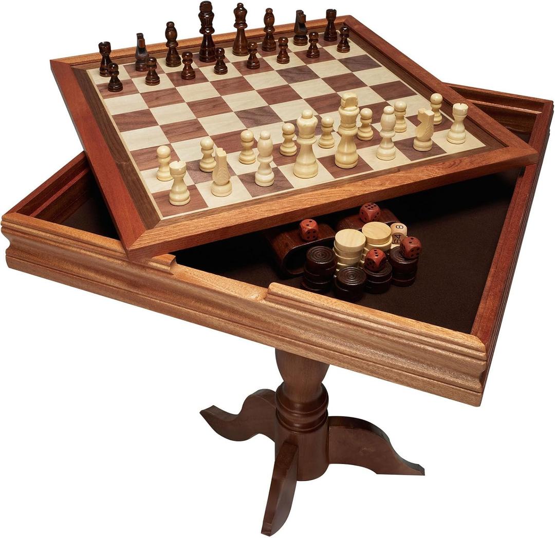 VEVOR 3-in-1 Chess Checkers Backgammon Table Set, 18 Inch Premium Wooden Chess Table, Deluxe Combo Game Table Furniture Set, Chess Set Board Game Gift for Family Board Games